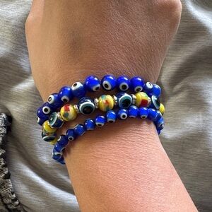 Blue Evil Eye Trio Glass Beaded Bracelets